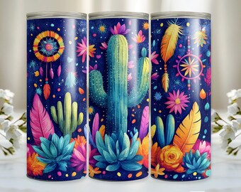Boho Western Aztec Tumbler Wrap, 20oz Tumbler Sublimation Designs, Country Tumbler Wrap, Cactus Tumbler, Succulent PNG, Country Girl Tumbler