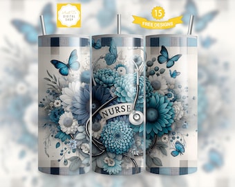 Floral Nurse Tumbler Wrap 20oz Sublimation Tumbler Design, 20oz Skinny Tumbler Sublimation Design, Digital Download, Seamless Tumbler Wrap