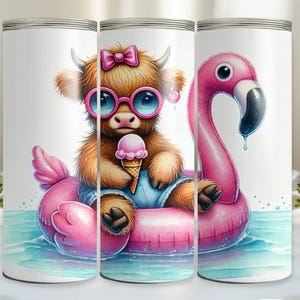 Summer Vibes Highland Cow Tumbler Wrap, Sublimation Design, 20oz Skinny Tumbler, Seamless PNG ,Instant Download Digital File