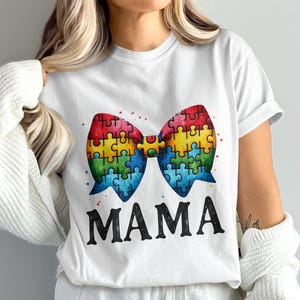 Coquette Austim Bow Mama Png, Autism Mom Png, Autism Awareness Png, Austism Ribbon Png, Sublimation Design, Autism Shirt Digital Design