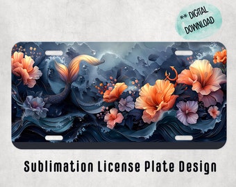Mermaid Ocean License Plate Sublimation Design Digital Download PNG Instant DIGITAL ONLY, 12 by 6 inch car license plate design