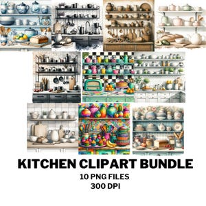 Vintage Rustic Kitchen Clipart Bundle, Kitchen Plant Shelves Pantries, Watercolor PNG Instant Download, Junk Journal Scrapbooking PNGs