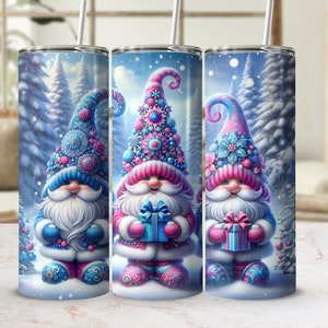 Winter Gnome 20 Oz Skinny Tumbler Wrap, Christmas Gnome Sublimation Tumbler Design Template, Digital Download, Snowflake PNG design