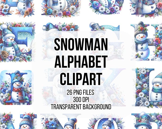 Christmas Alphabet Clipart PNG, Snowman Letters A–Z & Symbols, 39 PNG ...