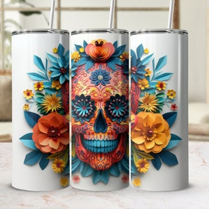 Sugar Skull Tumbler Wrap Day of the Dead Floral Print Colorful Skull Digital Download Tumbler Wrap PNG Halloween Gift