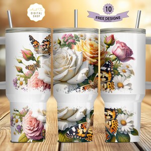 Boho Flowers 40 oz Tumbler Wrap, Butterfly 40 oz Tumbler PNG, Floral 40oz Sublimation Tumbler Design, 40oz Tumbler Template, Vintage Floral