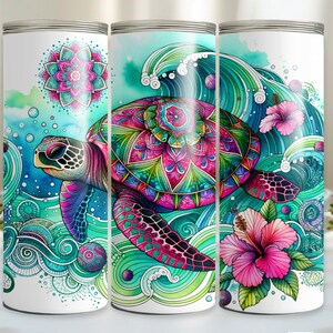 Sea Turtle Tumbler Wrap - Cute Turtle Design for 20 oz Skinny Tumblers - Summer Sublimation Digital Download