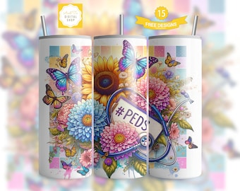 Floral Nurse Tumbler Wrap 20oz Sublimation Tumbler Design, 20oz Skinny Tumbler Sublimation Design, Digital Download, Seamless Tumbler Wrap