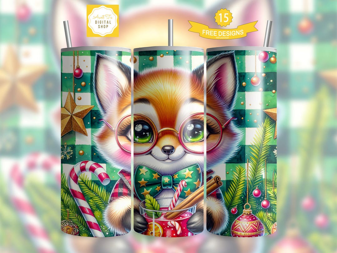 Christmas Fox Tumbler Wrap PNG, Cute Cow 20 Oz Skinny Sublimation ...
