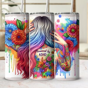 Diseño de envoltura para vaso delgado de 20 oz con tecnología de ADHD Awareness, PNG neurodivergente, diseño de sublimación, descarga digital SOLAMENTE