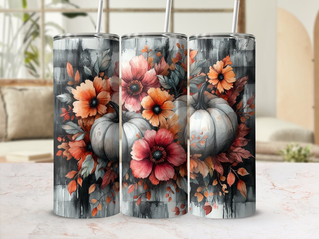 Pumpkin Fall Tumbler Wrap PNG Digital Download for 20 Oz Skinny Tumbler ...