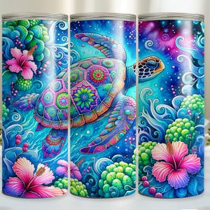 Sea Turtle Tumbler Wrap - Cute Turtle Design for 20 oz Skinny Tumblers - Summer Sublimation Digital Download