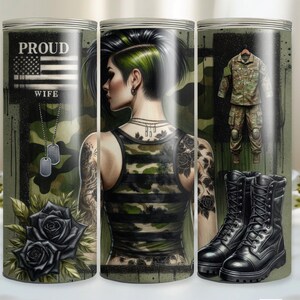 Military Wife Tumbler Wrap, Military Boots, Proud Patriotic Wife, US American Flag, 20 Oz Skinny Sublimation Tumbler Wrap Digital Design PNG