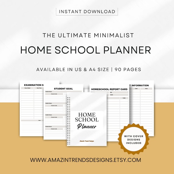 Home School Planner, Journal Notebook, Printable Student Teacher Planner, Digital School Materials, Student Teacher's Gift, Instant Download
