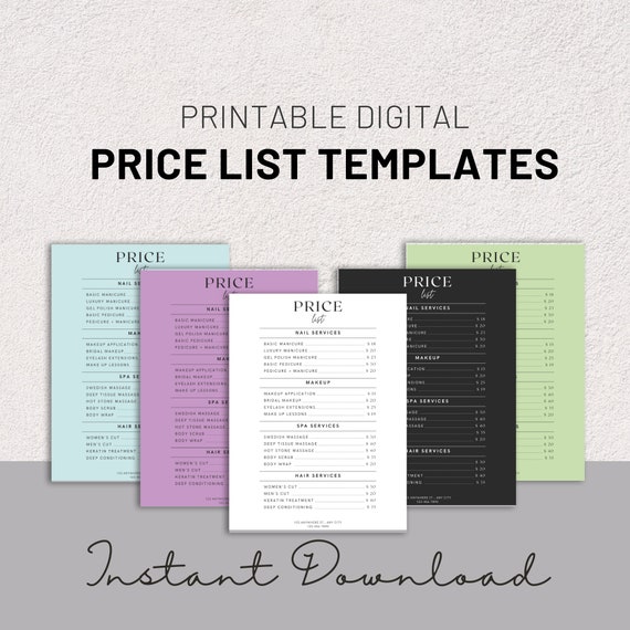 Hair Price List, Salon Menu, Price List Template, Editable Price List, Minimalist Beauty Salon Pricing Template, Easily Editable & Printable