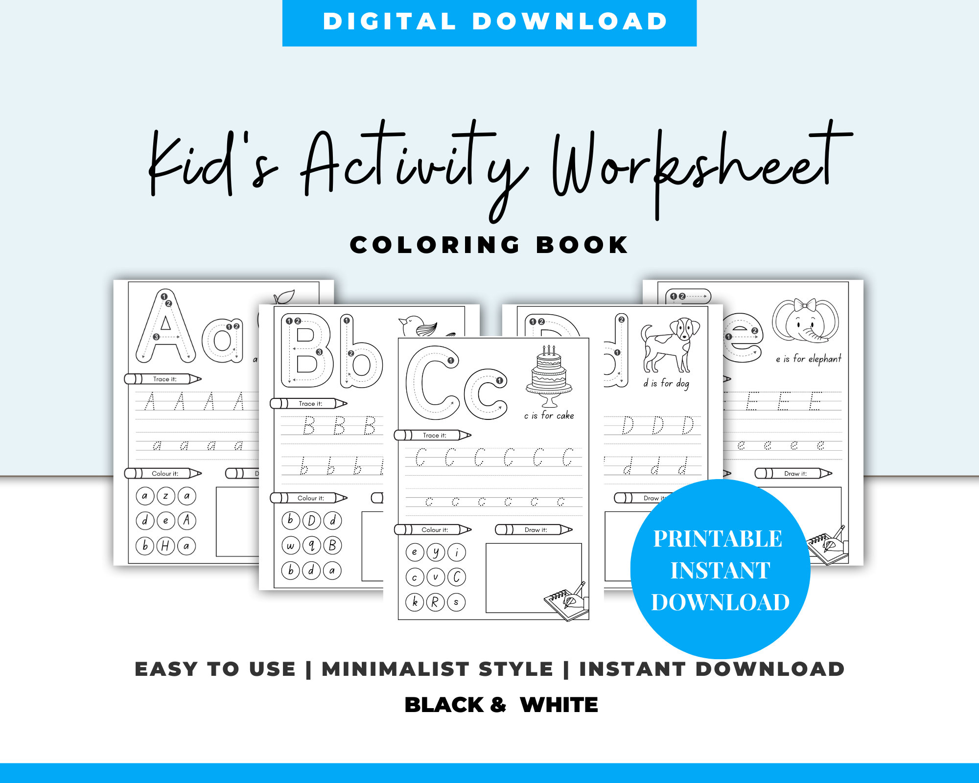 Kindergarten Alphabet Worksheets, Printable Kids Activity Book ...