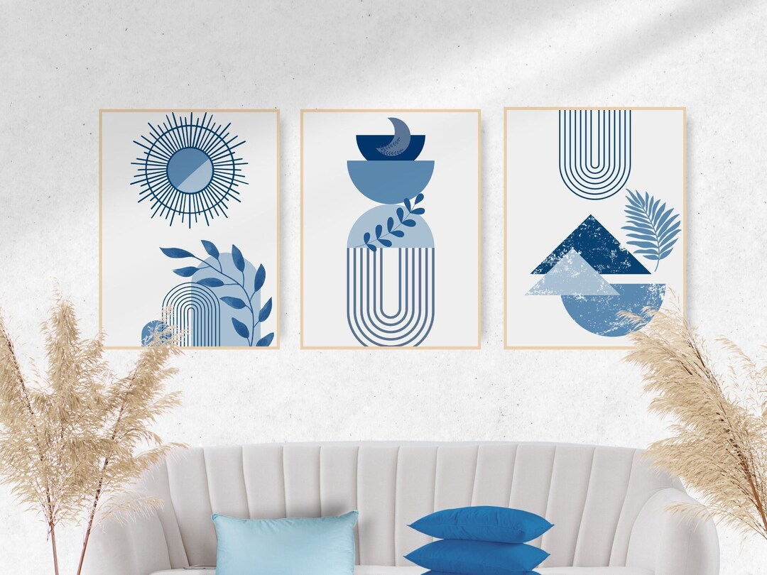 Midcentury Indigo Wall Art Modern Indigo Artwork Indigo Boho Wall Art Indigo Blue Boho Wall Art