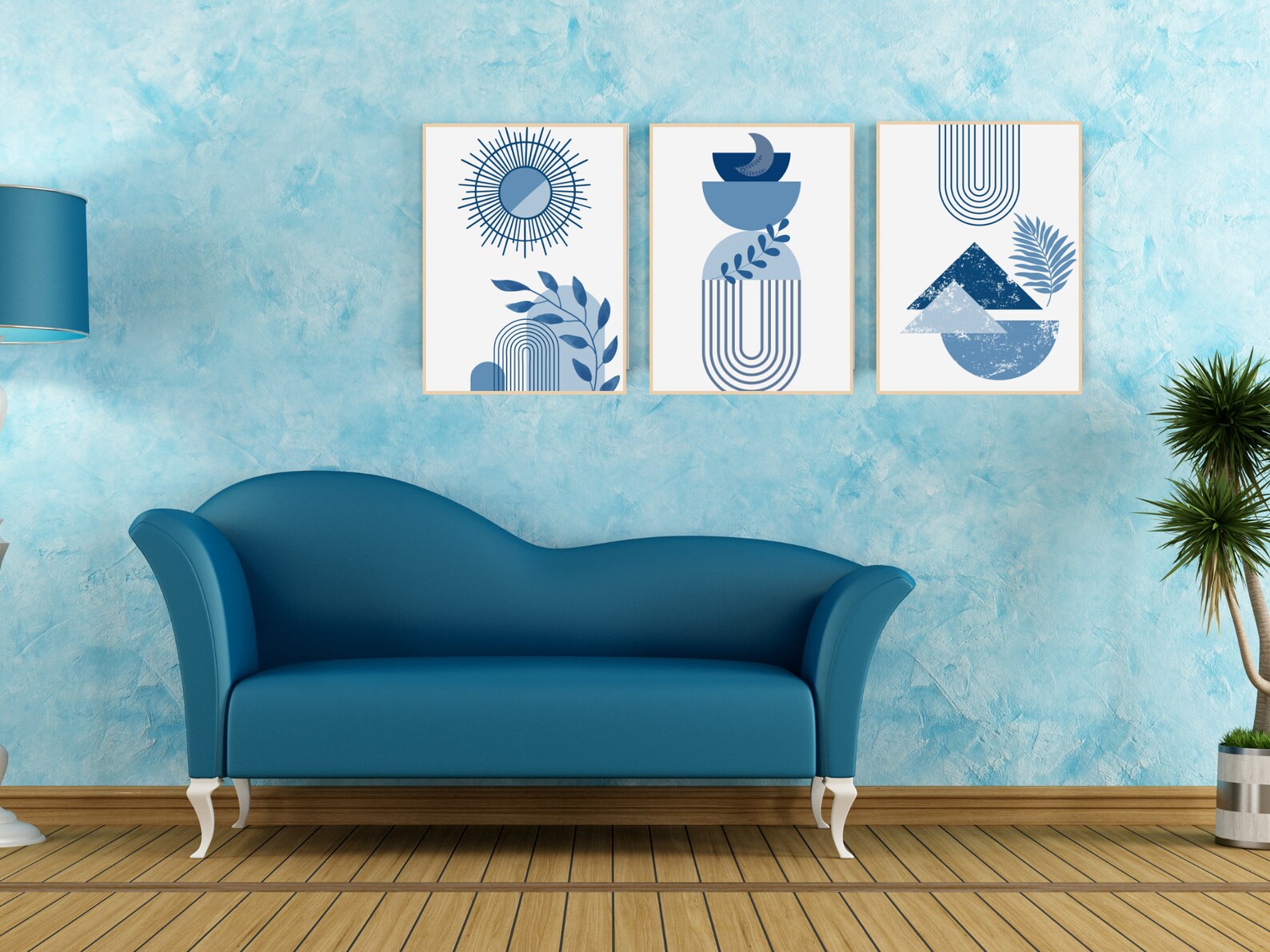 Midcentury Indigo Wall Art Modern Indigo Artwork Indigo Boho Wall Art