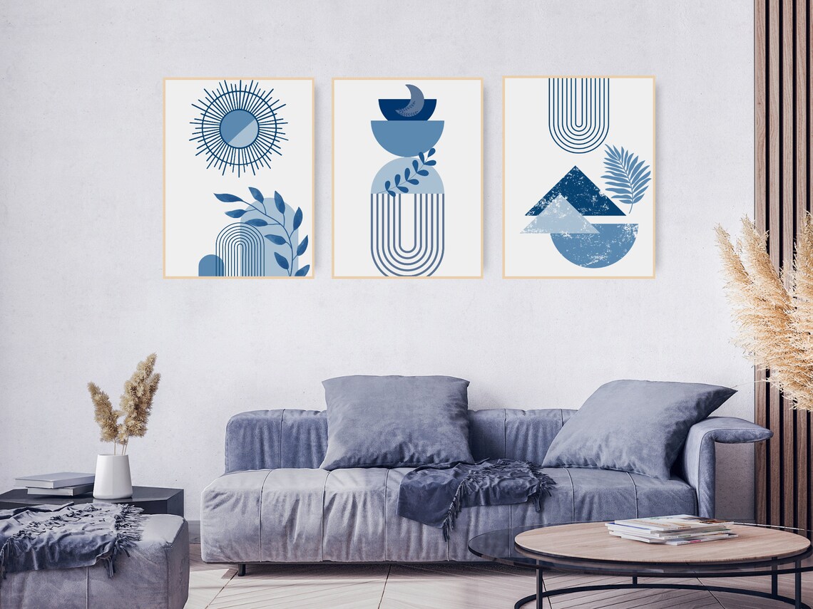 Midcentury Indigo Wall Art Modern Indigo Artwork Indigo Boho Wall Art