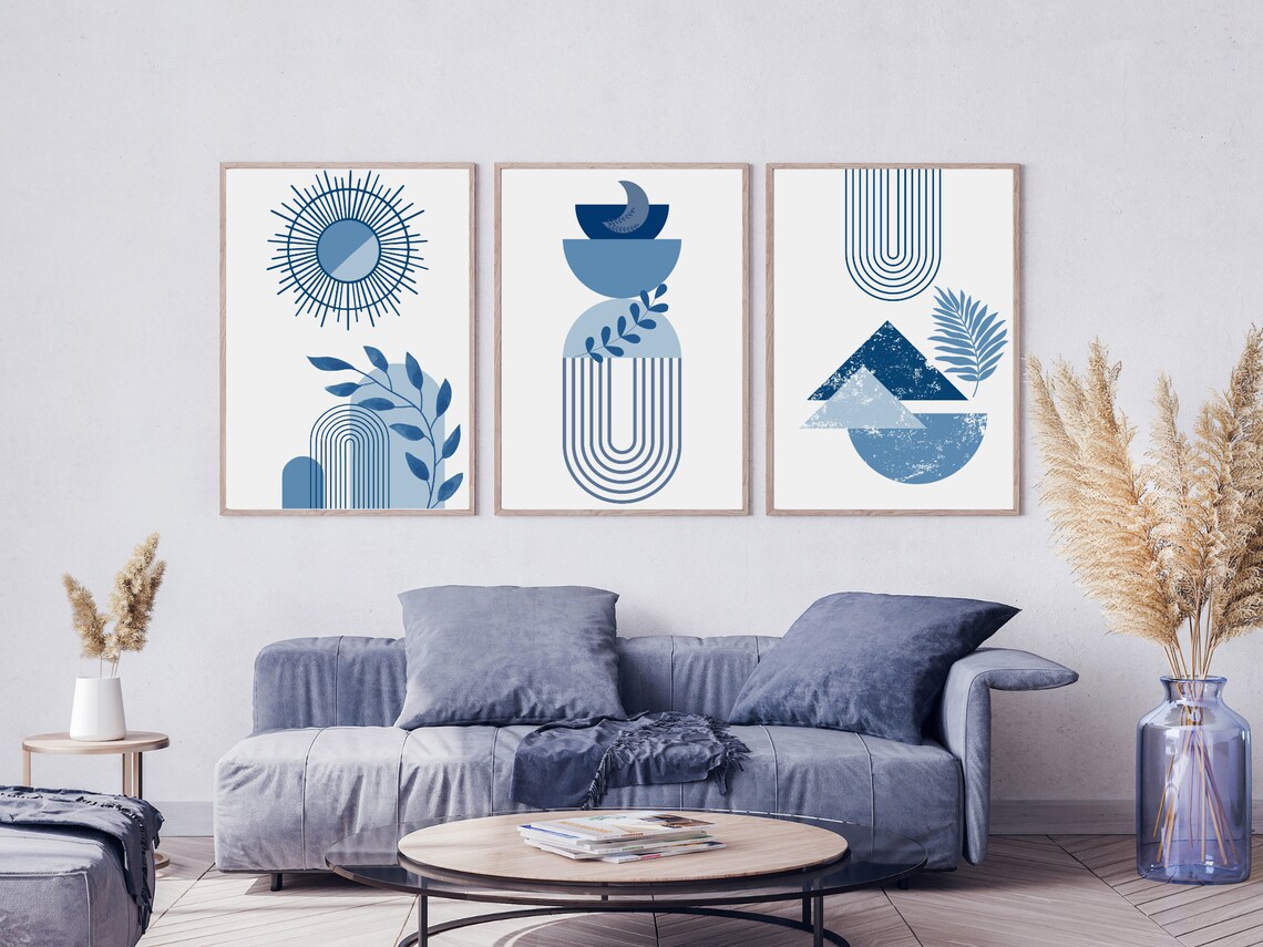 Midcentury Indigo Wall Art Modern Indigo Artwork Indigo Boho Wall Art Indigo Blue Boho Wall Art