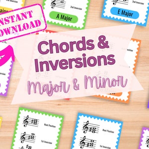 Akkoordinversies Afdrukbare Flashcards, Pianostudent, Pianoonderwijs, Muziekflitskaarten, Pianoakkoorden, Cheat Sheet, Hulpmiddelen voor docenten