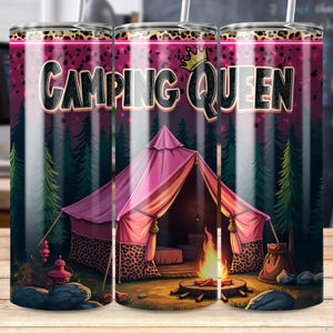 Camping Queen Tumbler Wrap, 20oz Skinny Sublimation Design, Digital Download PNG, Seamless Camping Tumbler