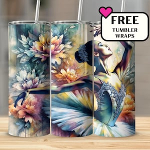 Ballet Tumbler Wrap, 20 oz Dance Wrap, Ballerina Sublimation PNG, Custom Tumbler Design for Dancers Plus Free Tumbler Wraps Bundle