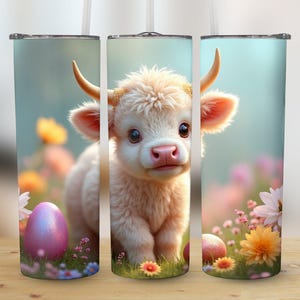 Cute Highland Cow Easter Spring Tumbler Wrap, 20oz Digital Download PNG, Sublimation Design for Spring Fun