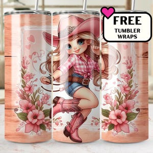 Pink Cowgirl Tumbler Wrap, 20 Unzen Skinny Tumbler PNG, Western Design, digitaler Download, Sublimationskunst