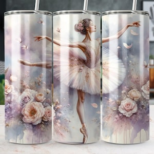 Envoltura para vaso de bailarina, diseño de vaso delgado de 20 oz, descarga digital de danza de ballet, archivo PNG de sublimación