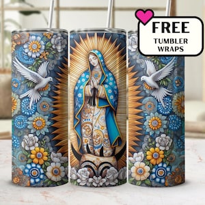 Talavera Tumbler Wrap, Virgen 20oz Skinny Sublimation Design, Mexican Pattern PNG, Digital Download, 23 Tumbler Wrap Bundle Free