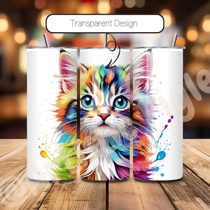 Regenbogen Kätzchen Becher | 20 Unzen Skinny Tumbler Design | Süße Kitty Skinny Wrap | 20 Unzen Skinny Png | Digitaler Download | Katzenliebhaber Png