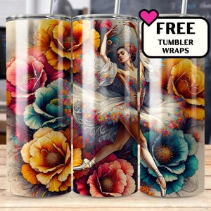 Ballerina Dancer Tumbler Wrap, 20 oz Skinny Sublimation Design, Digital Download PNG for Dance Lovers plus free tumbler wraps bundle