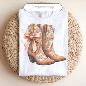 Coastal Cowgirl PNG, Coquette Mustard Chinoiserie Floral Boots Bow Grand millenial Design PNG, Sublimation DTF png, Preppy png