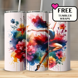 Ballet Tumbler Wrap, Dance Tumbler Design, 20 oz Ballerina PNG, Sublimation Wrap for Dance Moms Plus Free Tumbler Wraps Bundle