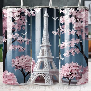 White Eiffel Tower Tumbler PNG, Paris Eiffel Tower Skinny Tumbler Design, Instant Digital Download, 20 Ounce Tumbler Wrap