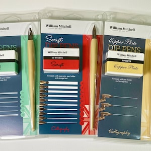 Set regalo iniziale William Mitchell con pennini per penna a immersione e custodia. Set per pergamena, corsivo e piastra in rame.