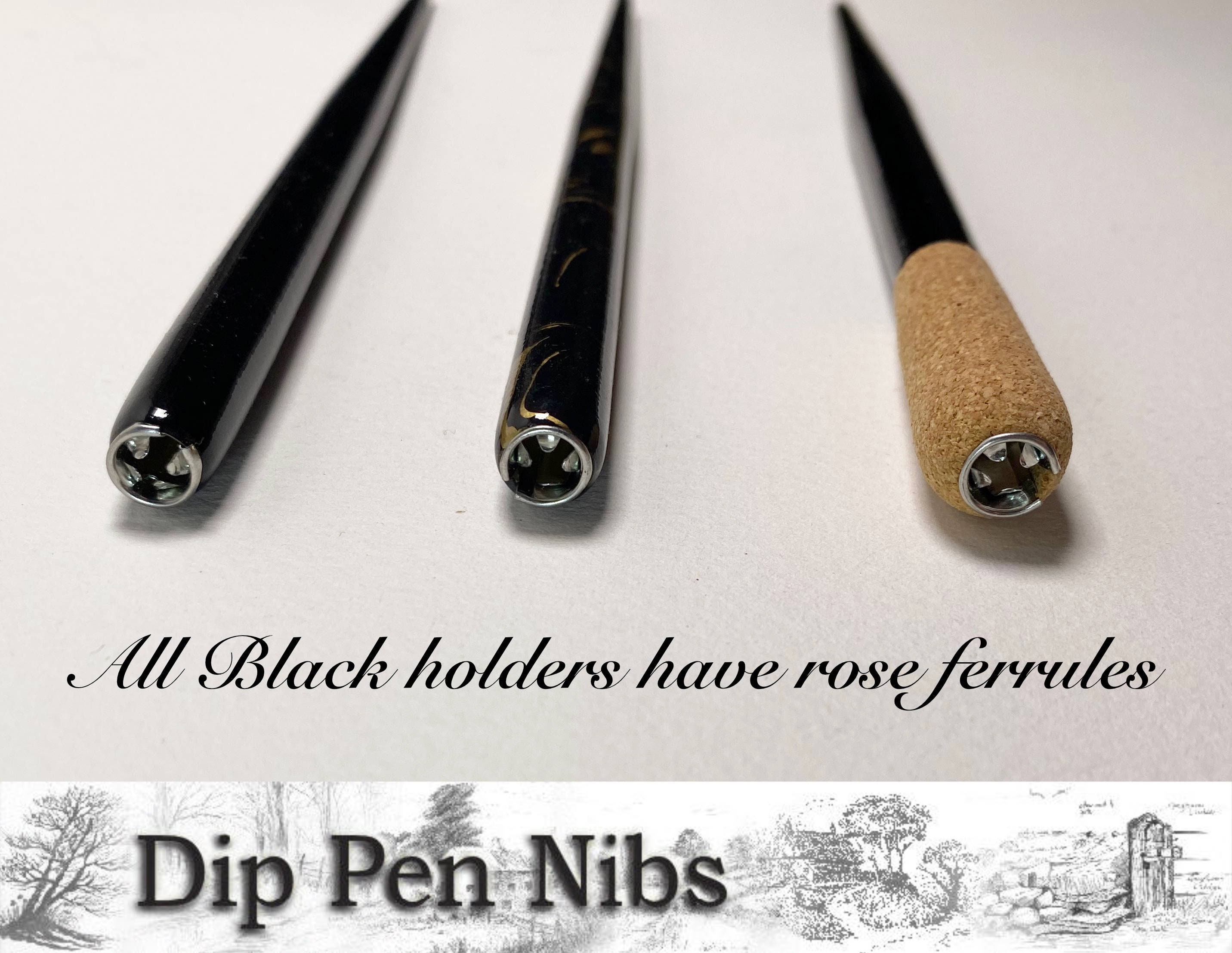 Wooden Dip Pen Nib Holders Black, Black and Gold Marble and Black Handle With Cork Tip Etsy UK