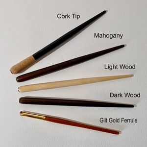 Hölzerne Dip-Pen-Feder-Halter - Kork, Mahagoni, helles Holz, dunkles Holz und Gold-Finish.