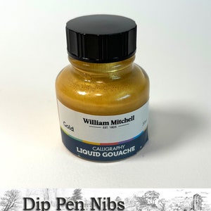 William Mitchell Kalligraphie flüssige Gouache Gold Tinte 30ml Flasche für Dip-Pens, Federkiel, Ruling-Stifte und Kalligraphiestifte