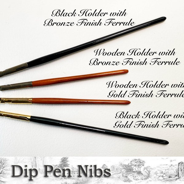 Wooden Dip Pen Nib Holders for Vintage Nibs - Wood or Black Holder with Bronze or Gold/Gilt Finish.