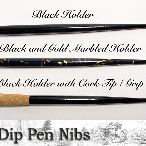 Wooden Dip Pen Nib Holders - Black, Black and Gold Marble and Black handle with Cork Tip