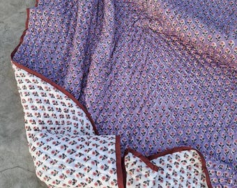 Indiska handtryckta täcken med kantha-täcke, vändbar filt, boho-sängkläder, Jaipuri Razai