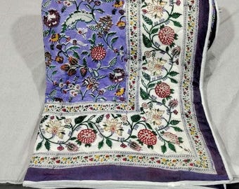 Blått blommigt bomullsquilt, vändbart handtryckt överkast i twin, queen size eller king size