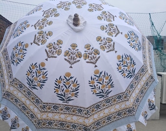 Unieke katoenen parasol met handblokprint: Mughal Butta Garden bloemenparasol