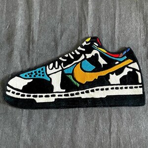 Tapis de couloir en laine noué à la main | Tapis personnalisé chaussures multicolores