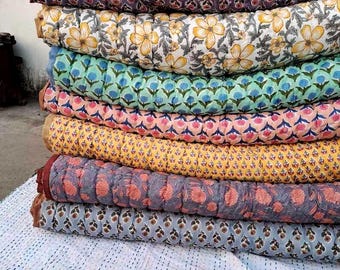 Handtryckt Kantha-täcke, 7 mönsteralternativ, bomullsfilt