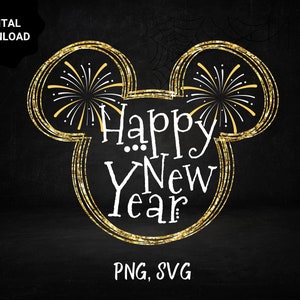 Happy New Year 2024 Mouse Head Svg ,New Year Holiday Svg ,Mouse Digital Download,New Year Clipart,New Year Design,Hello 2024 Christmas Svg