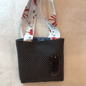 Small fabric Tote bag,reusable  shopping bag,reallycutebags.etsy.com,polka dots,packable,reuseable