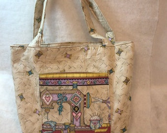 Crafting tote, large fabric tote bag,bingo bag, shopping bag,yoga bag, Reallycutebags.Etsy.com